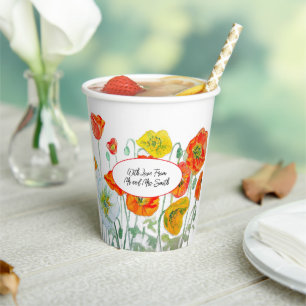 Orange Red Poppy Flower Pattern Watercolor Wedding Paper Cups