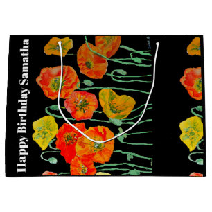 Orange Red Poppy Flower Watercolor Womans BIrthday Large Gift Bag