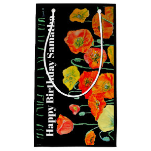 Orange Red Poppy Flower Watercolor Womans BIrthday Small Gift Bag