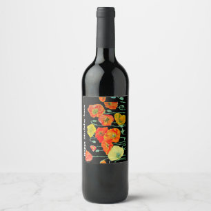 Orange Red Poppy Flower Watercolor Womans BIrthday Wine Label