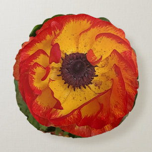 Orange Red Poppy Photo Round Pillow