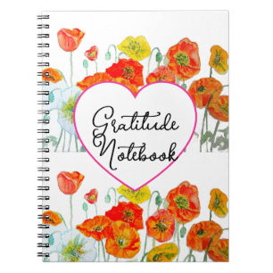 Orange Red Poppy Poppies Flower Floral Gratitude Notebook