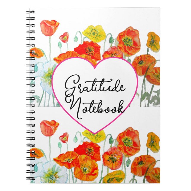 Orange Red Poppy Poppies Flower Floral Gratitude Notebook (Front)