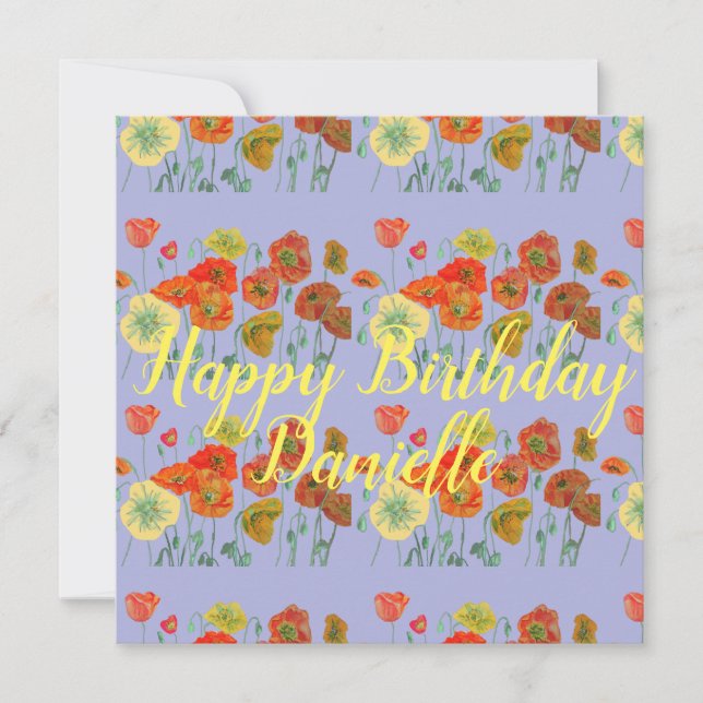 Orange Red Poppy Purple Happy Birthday Ladies Card (Front)