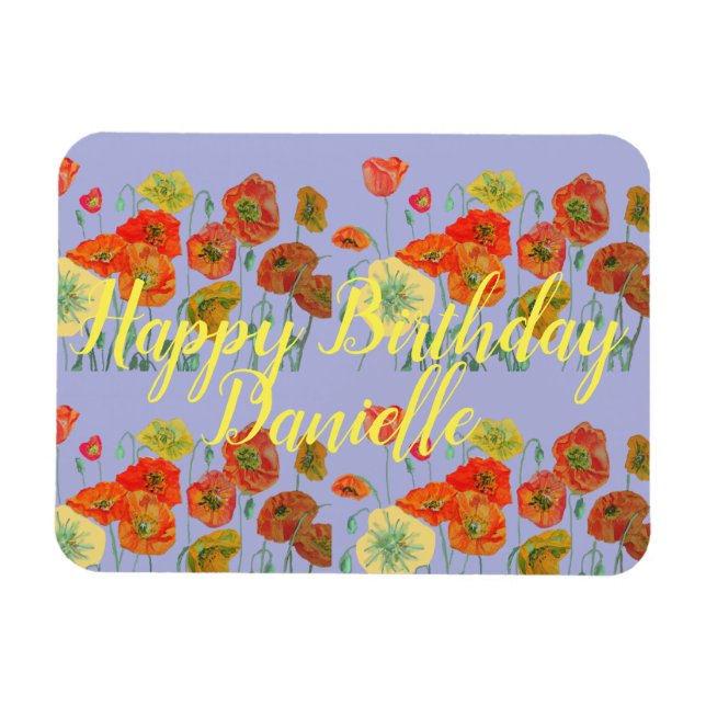 Orange Red Poppy Purple Happy Birthday Ladies Magnet (Horizontal)