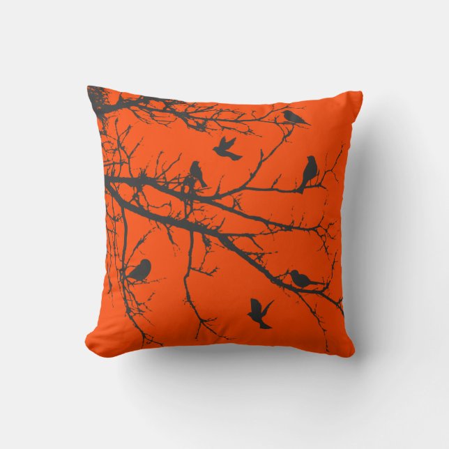 Orange Red Pretty Silhouette Throw Pillow (Front)
