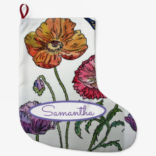 Orange Red Purple Poppy Poppies Floral Flower Large Christmas Stocking