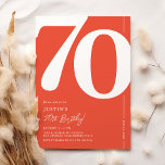 Orange Red Seventy 70th Birthday Party Invitation<br><div class="desc">Trendy orange red 70th birthday party invitations featuring the number '70' in a large bold serif font,  and a modern invite template that is easy to personalize.</div>