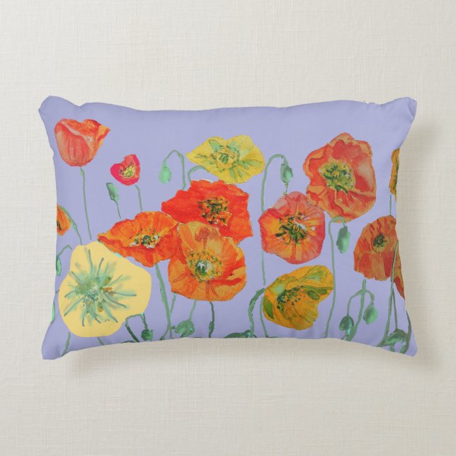 Orange Red Shabby Poppy Poppies Lavender Purple Accent Pillow (Front)