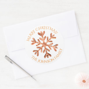 Orange Red Snowflake Elegant Modern Christmas Classic Round Sticker