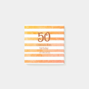 Orange red striped 50th birthday brown name retro post-it notes