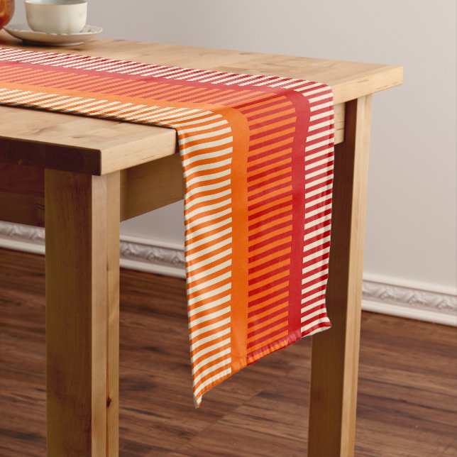 Orange Red Striped Pattern Short Table Runner (In Situ)