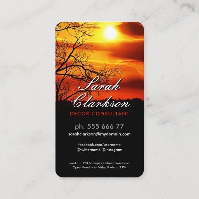 Orange Red Sunset Silhouette Business Card (Front)
