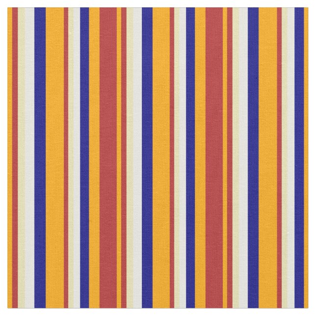 Orange, Red, Tan, White & Blue Coloured Lines Fabric (Close Up)