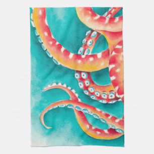 Orange Red Tentacles Kitchen Towel