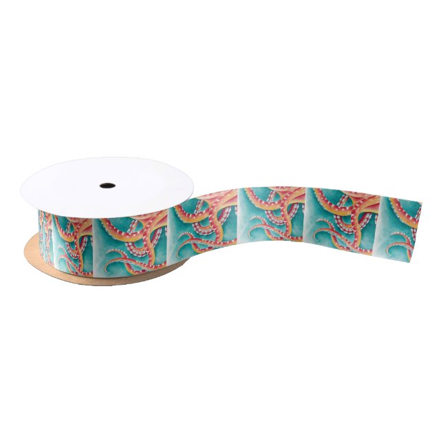 Orange Red Tentacles Satin Ribbon (Spool)