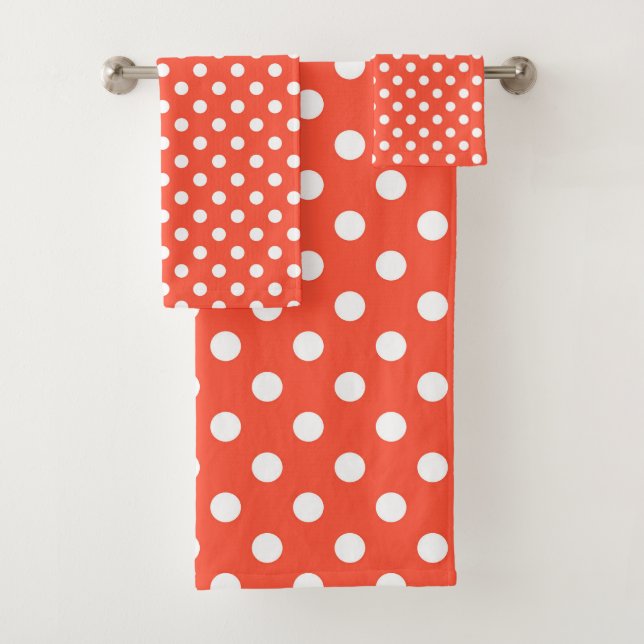 Orange, Red, terracotta polka dot  Bath Towel Set (Insitu)
