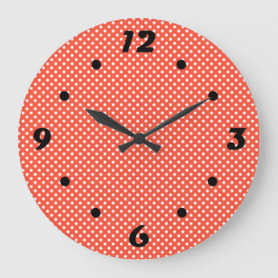 Orange, Red, terracotta polka dot  Large Clock