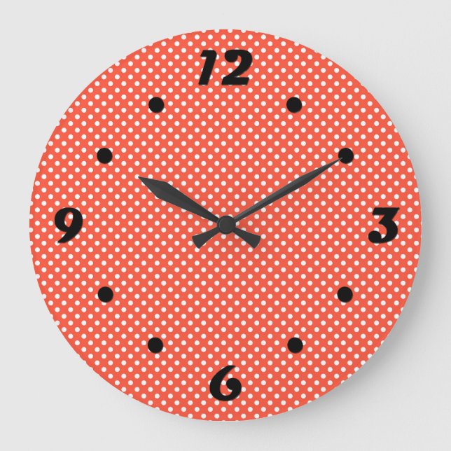 Orange, Red, terracotta polka dot  Large Clock (Front)