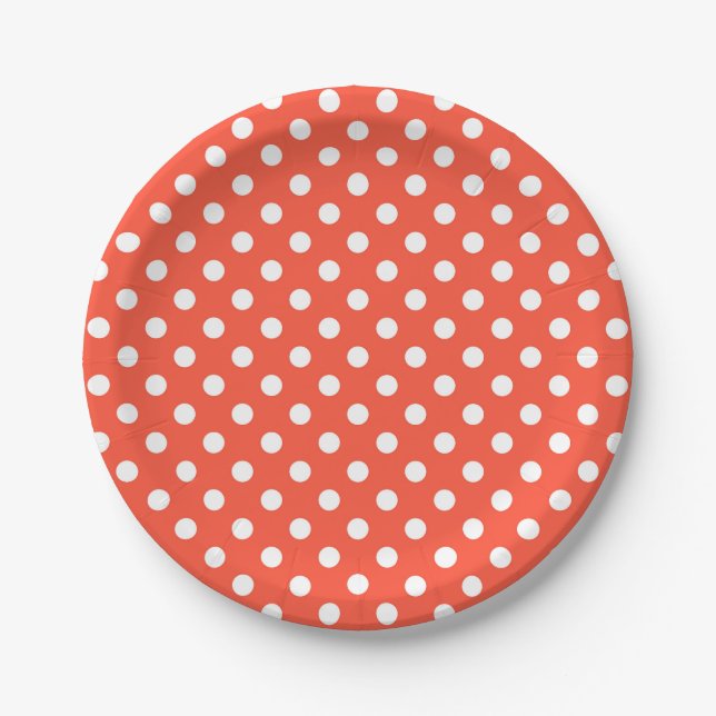 Orange, Red, terracotta polka dot   Paper Plate (Front)