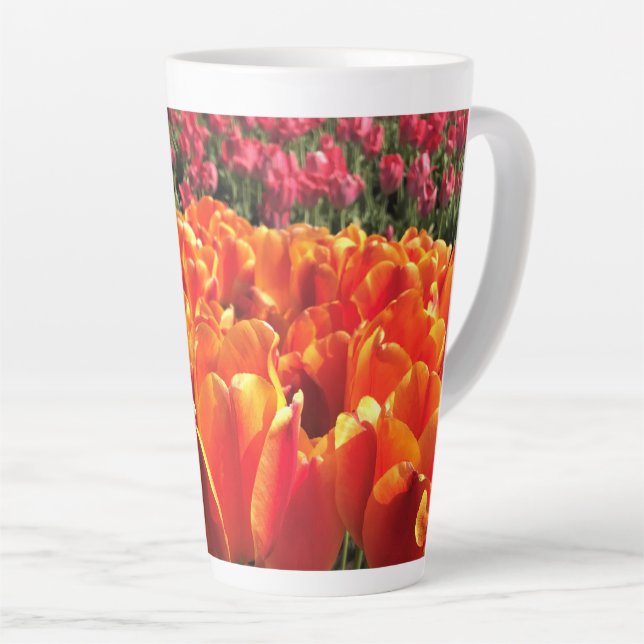 Orange & Red Tulips Latte Mug (Right Angle)