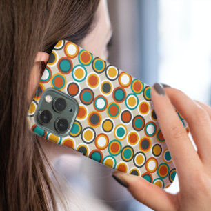 Orange Red Turquoise Funky Circles Mid Century iPhone 14 Case