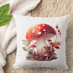 Orange Red Woodland Mushroom Cute Cottagecore Throw Pillow