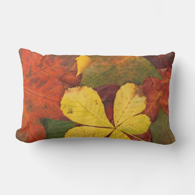 Orange, Red, Yellow Autumn Leaves Outdoor Pillow (Front)