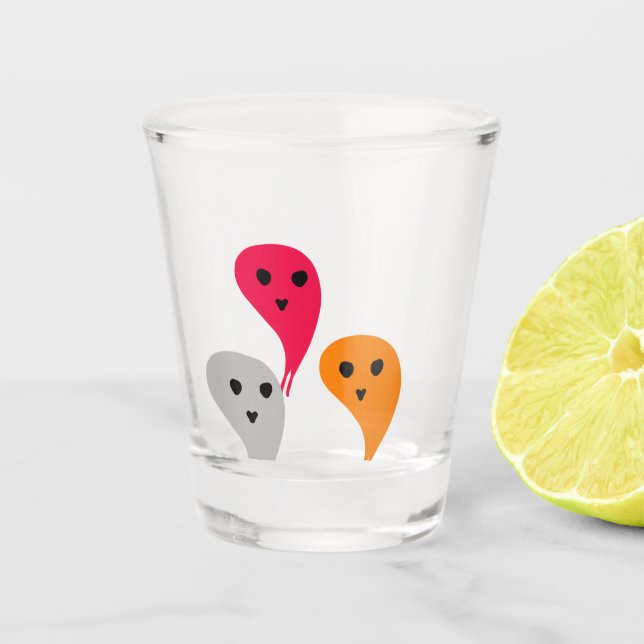 Orange red yellow grey halloween ghost pattern w t shot glass (Front)