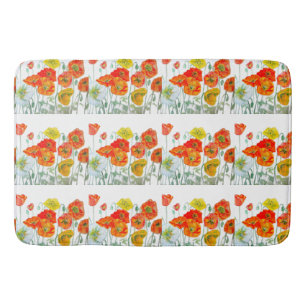 Orange Red Yellow Poppy Watercolor Poppies Art Bath Mat