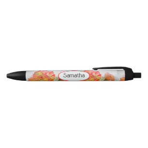 Orange Red Yellow Rose Roses Watercolor Girls Name Black Ink Pen