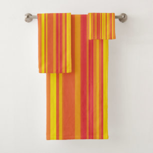 Orange Red Yellow Stripes Bath Towel Set