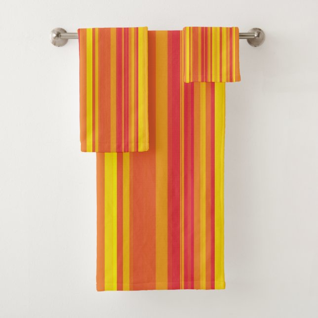 Orange Red Yellow Stripes Bath Towel Set (Insitu)