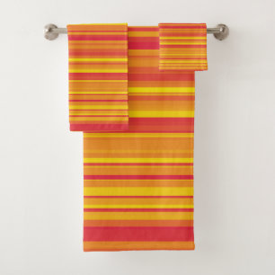 Orange Red Yellow Stripes Bath Towel Set