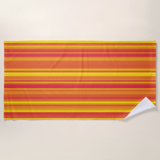 Orange Red Yellow Stripes Beach Towel (Front)