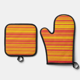 Orange Red Yellow Stripes Oven Mitt & Pot Holder Set
