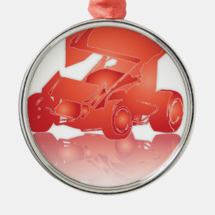 Orange Reflection Winged Sprint Car Metal Ornament