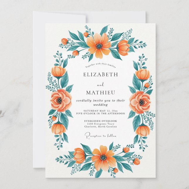 Orange Regal Spring Wedding Invitation (Front)