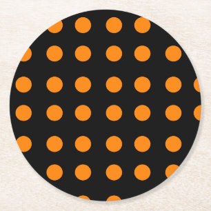 Orange Repetitive Dots Round Paper Coaster
