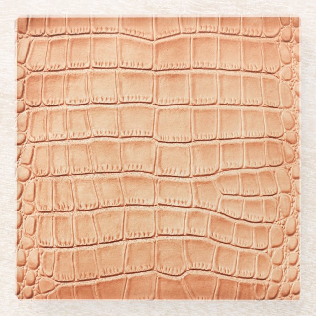 Orange Reptile Leather Texture Design Glass Coaster (Front)