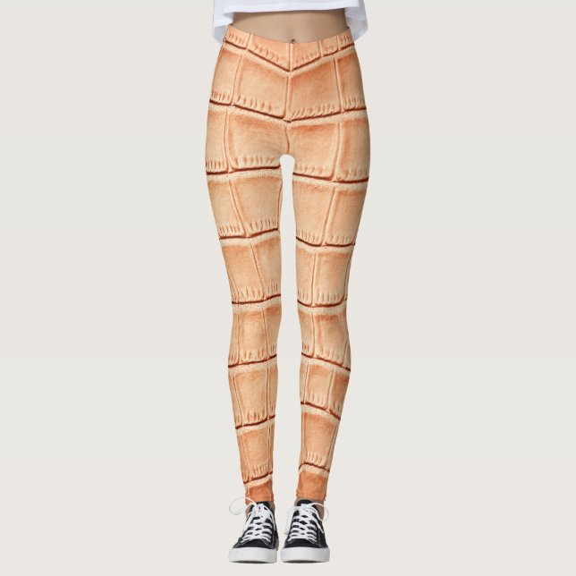 Orange Reptile Leather Texture Design Leggings (Front)