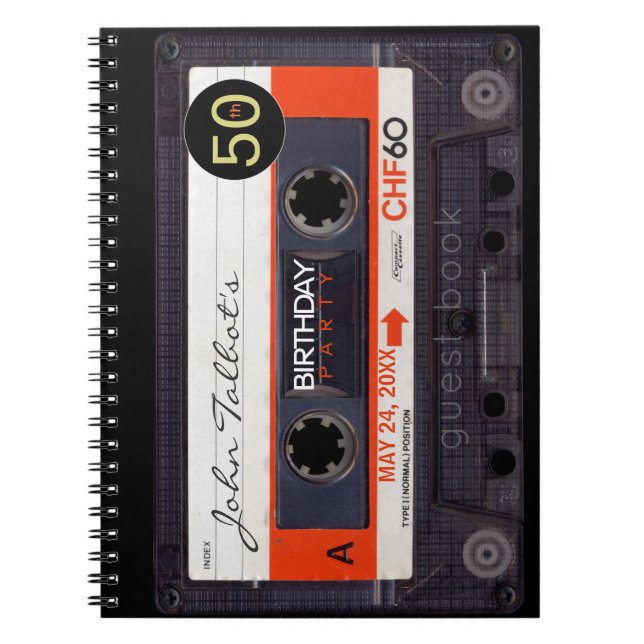 Orange Retro Audiotape 50th birthday GuestBook NB Notebook (Front)