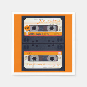 Orange Retro Audiotape 50th birthday Party PPN Napkin
