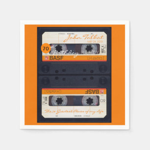 Orange Retro Audiotape 70th birthday Party PPN Napkin