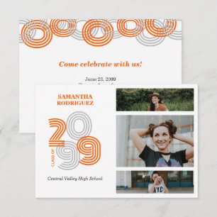 Orange Retro Big Numbers 3-Photo Graduation Invitation