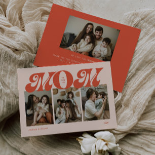 Orange Retro Bold Mom 4 Photo Collage Mother's Day Card