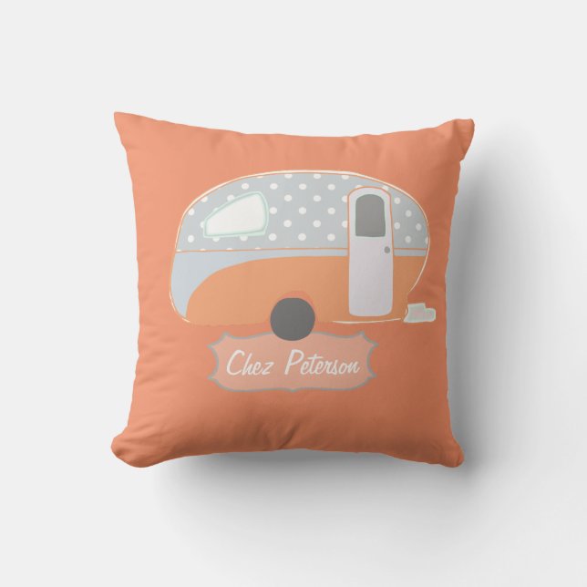 Orange Retro Caravan Throw Pillow (Front)