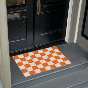 Orange Retro Checks Checkerboard Pattern    Doormat