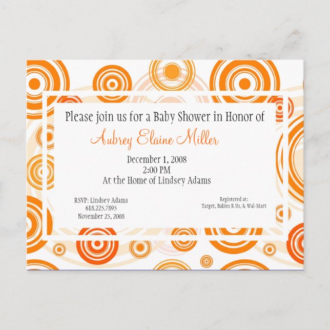 Orange Retro Cibles Baby shower Invitation (Devant)