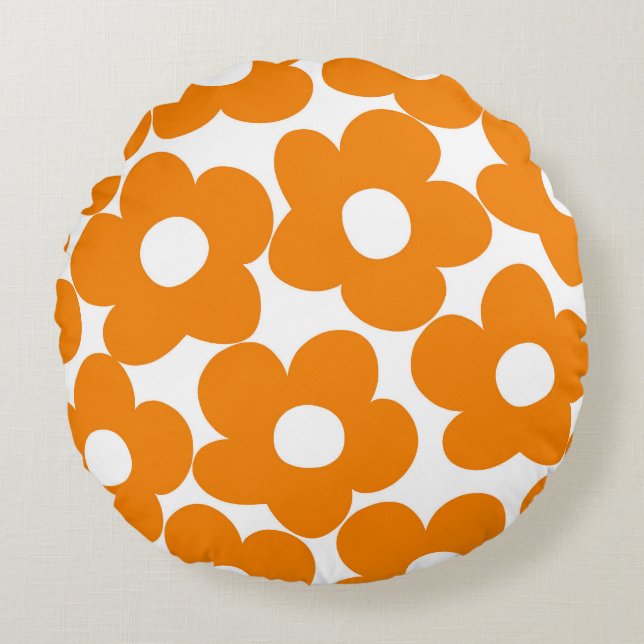 Orange Retro Daisies #1 #decor #art Round Pillow (Front)